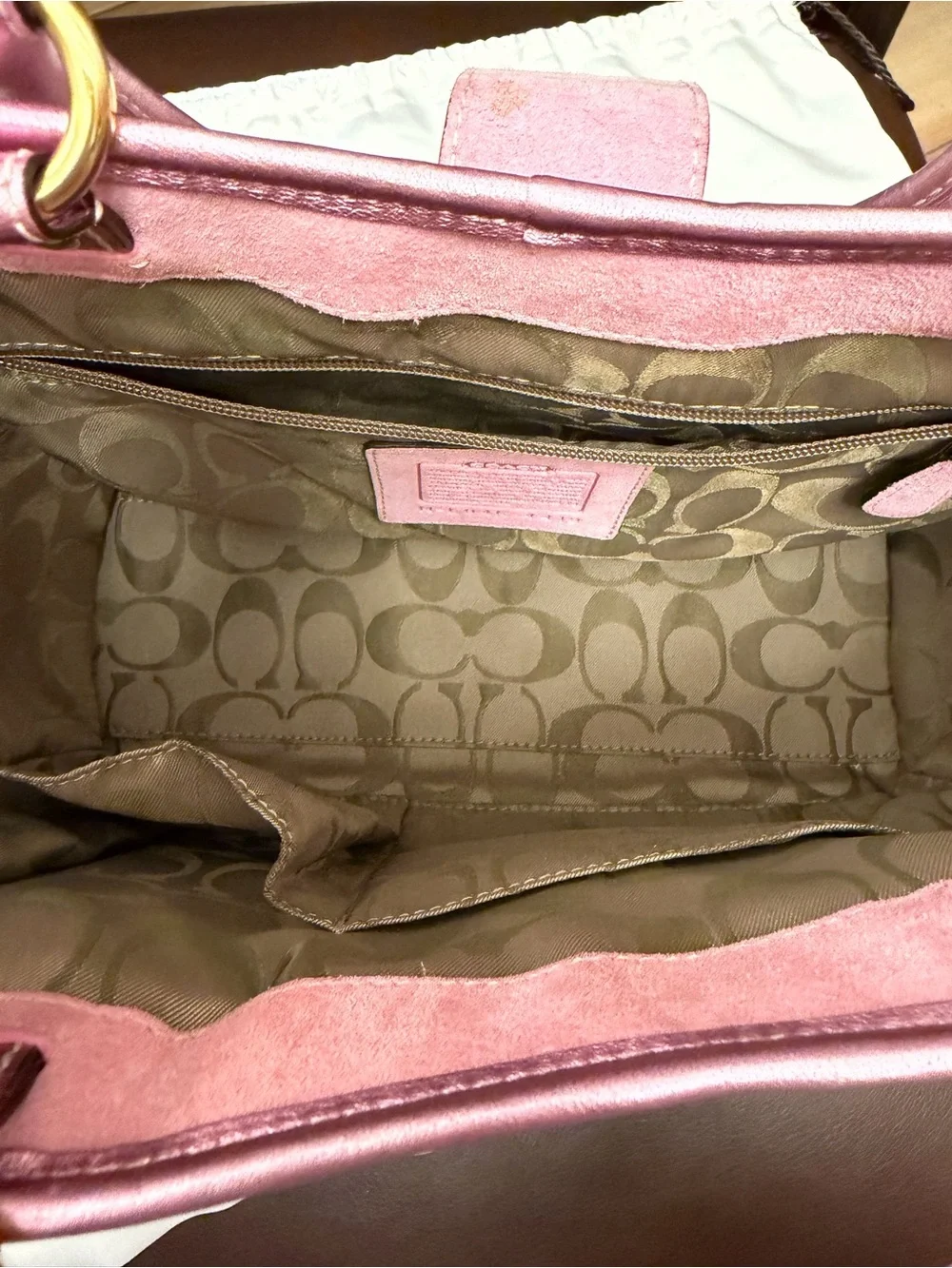 Vintage Coach Summer Satchel w/ Pink Metallic Leather, Suede & Gold Hardware